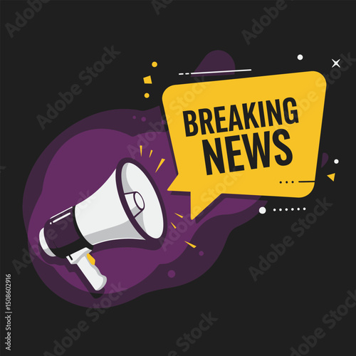 Megaphone with breaking news speech bubble. Loudspeaker. Banner for business, marketing and advertising. Vector illustration. 