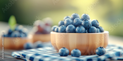 Wallpaper Mural Fresh blueberries in wooden bowl on table. Antioxidant superfood for healthy diet. Natural vitamin source. Image for wellness banner, poster, with copy space. Torontodigital.ca