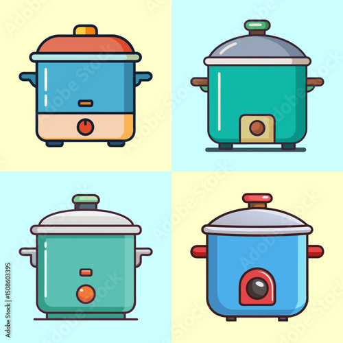 Slow Cooker Flat Illustration Simple Kitchen Appliance Vector in Flat Style