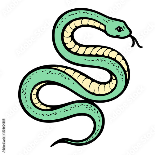 Minimalist modern green snake vector illustration