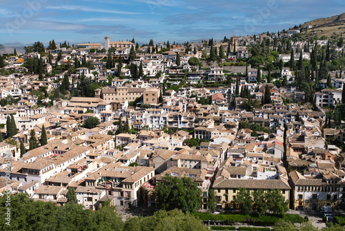 Panoramic view of the famous old quarter of the Albaicin, built by the Arabs in the city of Granada.