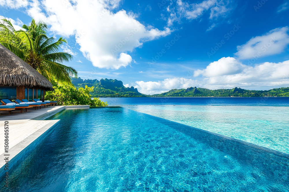 Fototapeta premium luxurious resort view vast ocean in summer with pool