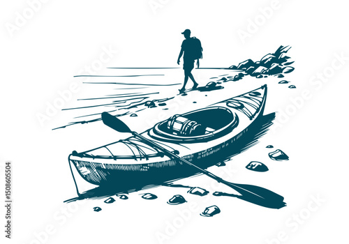 Kayak hand drawn sketch vector illustration