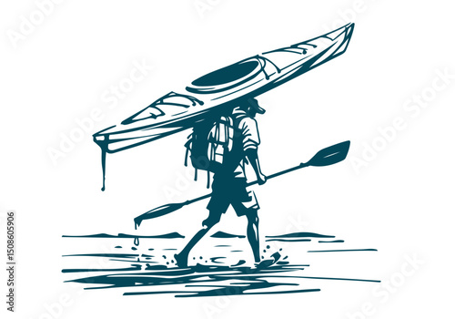 Kayak hand drawn sketch vector illustration