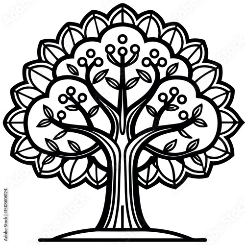 vector tree with floral ornament Silhouette icon on white background