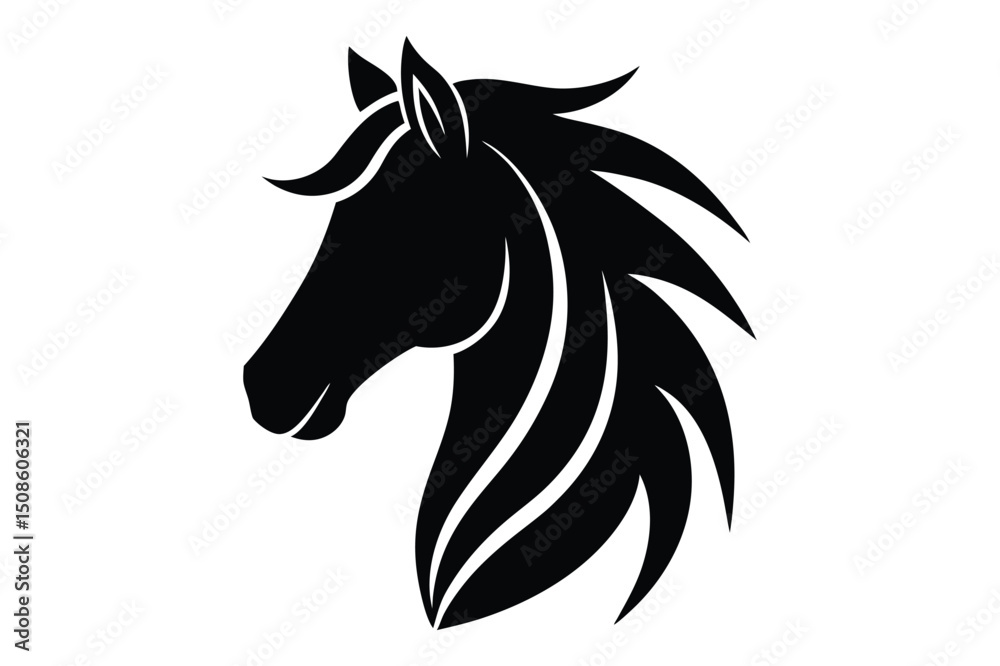 Fototapeta premium Stylized vector horse head silhouette in profile | bold black side face artwork