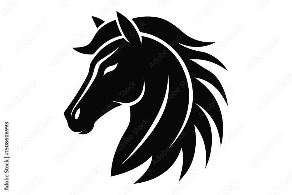 Artistic wild horse head silhouette vector | equestrian black icon in minimal style Artistic wild horse head silhouette vector | equestrian black icon in minimal style
