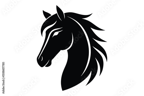 Detailed horse head silhouette vector in black | elegant wild horse profile graphic