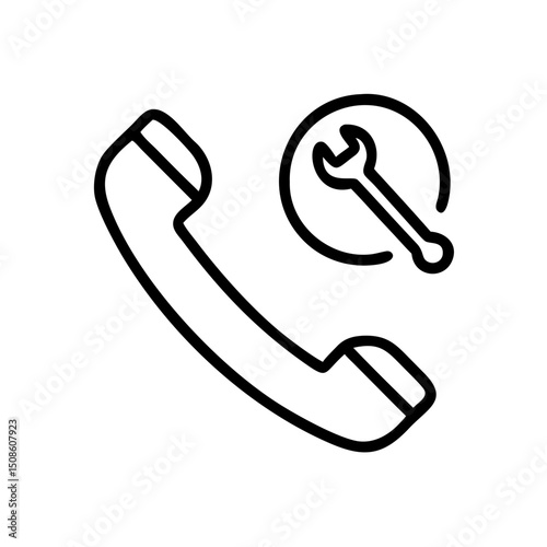 Technical support icon in black, telephone handset and wrench