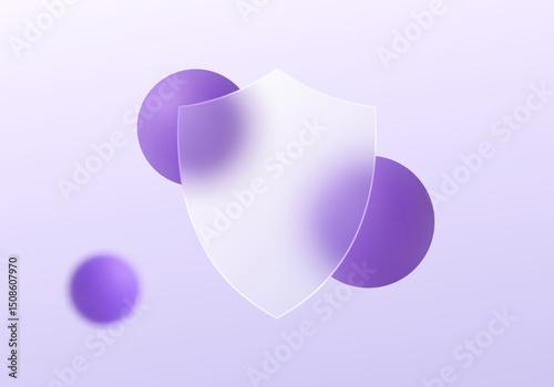 Purple shield for cybersecurity visualization, glass morphism style image