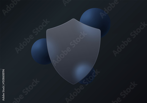 Dark blue cyber defense shield in glass morphism style.