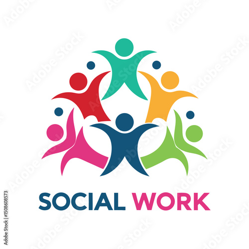 Social Work Houses with People Icon on white background