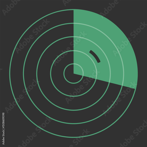 Green radar with a sweeping motion indicator, highlighting active scanning and tracking, often used in navigation or monitoring systems.