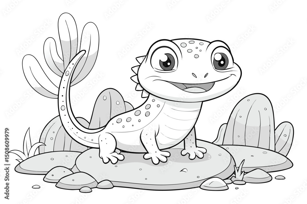 Fototapeta premium Happy cute green baby cartoon animal monster illustration of a handdrawn vector frog, dinosaur, dragon, reptile, and lizard character drawing