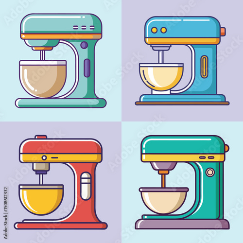Stand Mixer Flat Illustration Simple Kitchen Appliance Vector in Flat Style