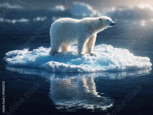Polar bear stands majestically on drifting ice in the Arctic ocean photo