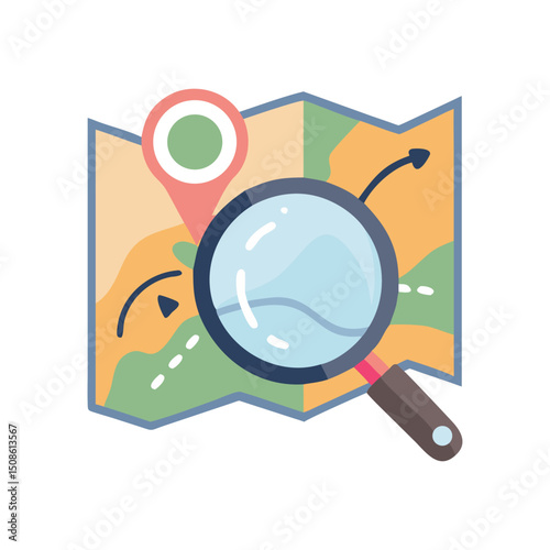 Map with Magnifying Glass and Location Pin