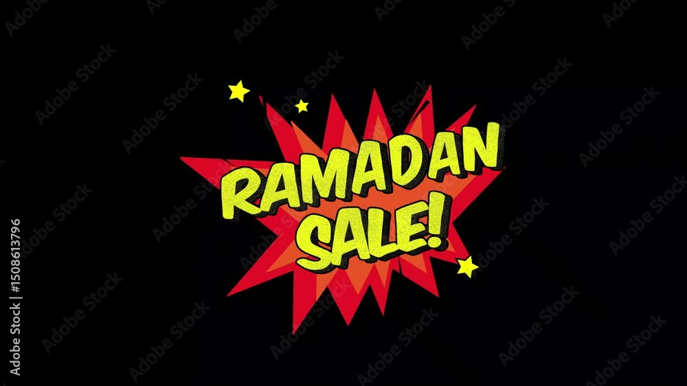 Ramadan Sale! Word Retro Cartoon Comic Bubbles Popup Style Expressions, Comic style text video animation,Ramadan Sale comic text message animation on black and green screen screen background.4K
