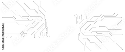 Vector Technology circuit diagram on white background. High-tech circuit board connection system.