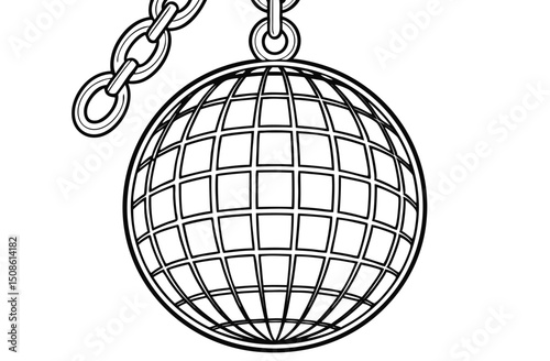 Disco Ball Sketch Illustration – Hand Drawn Vintage Mirror Ball in Black and White