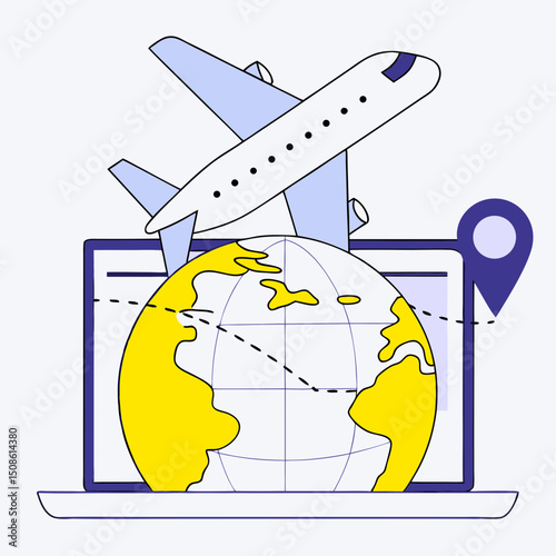 Global Travel Vector – Airplane Flying Around the World Illustration