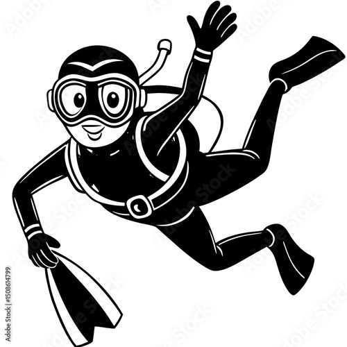 Happy Female Scuba Diver – Underwater Exploration Vector