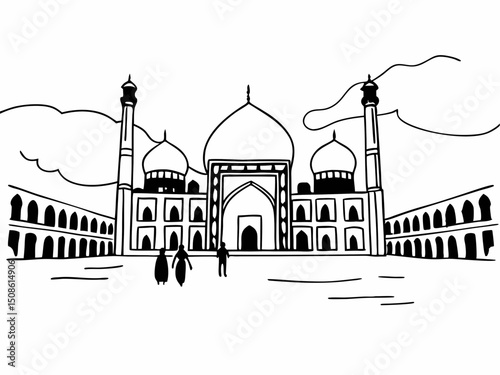 Taj Mahal Monument – India Landmark Line Art