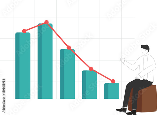 Businessman sitting due to decreasing chart illustrator