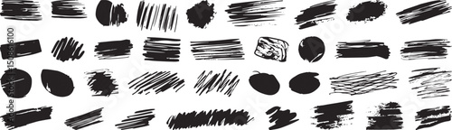 Brush Stroke Collection, Black Ink Texture Vector Set.