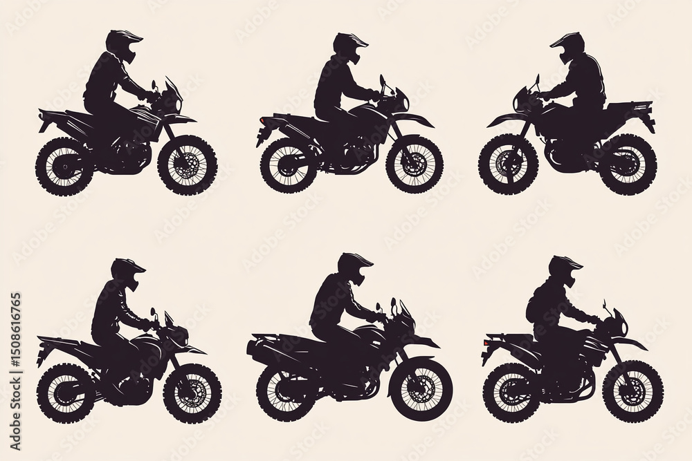 Obraz premium Motorcyclists riding silhouettes set