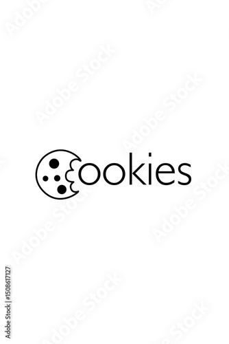 A minimalistic vector logo featuring a hand-drawn bitten cookie that replaces the letter “C” in the word “cookies”, perfect for bakery branding, web design or sweet-themed businesses.
