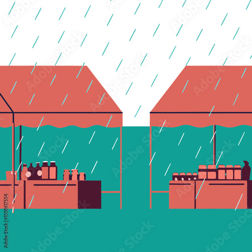 Describe a hidden market that only appears during thunderstorms. What does it look like? What smells fill the air? What strange items are sold under glowing, waterlogged tents?