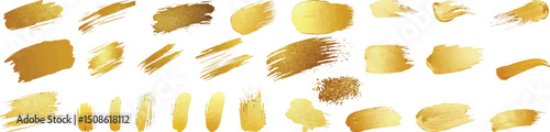 Gold Paint Brush Strokes Vector Set on White Background