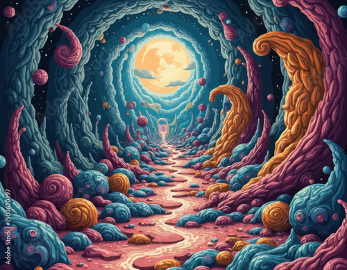 Pixel Art Fantasy Landscape with Moonlit Path