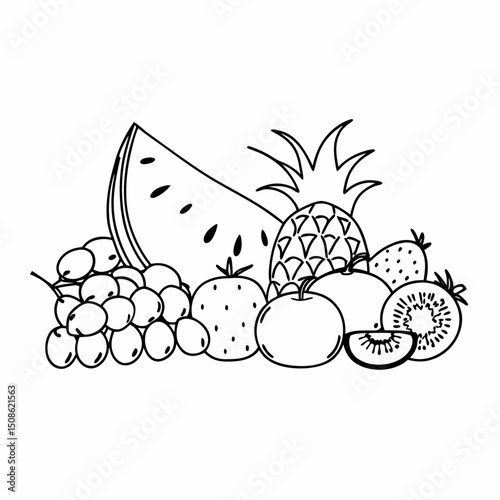Fresh, ripe berries, grapes, and various fruits and vegetables make a healthy food design