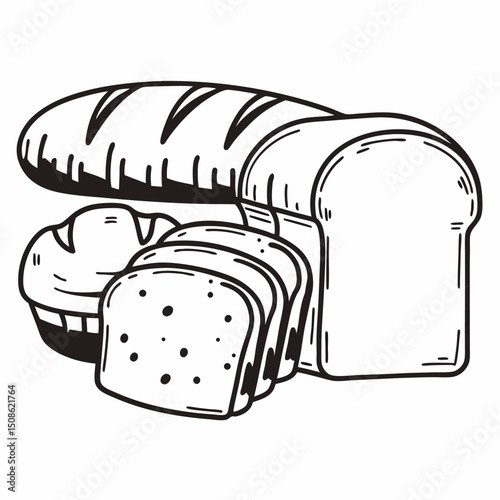 A vector illustration set features bread and butter, an antique toaster, and travel luggage, all isolated on white as vintage icons