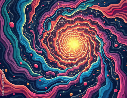 Vibrant Cosmic Spiral Galaxy in Pixel Art Style