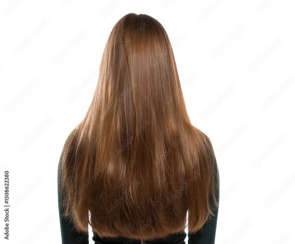 Naklejka premium Long shiny hair of a woman with healthy texture and smooth finish on a transparent background, cut out