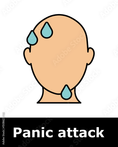 Panic attack icon. Head with sweat drops depicting fear, nervous tension, intense stress, panic response, emotional overload, worry.