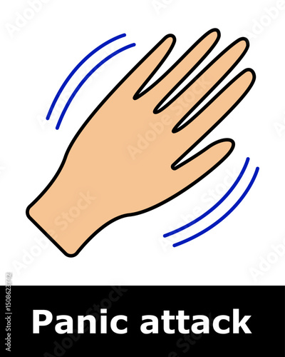 Panic attack icon. Shaking hand symbolizing tremor, uncontrollable movement, tension, nervous reaction, physical stress, fear response.