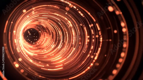 Abstract tunnel with concentric circles of glowing orange light against a black backdrop; an illusion of movement toward a central point