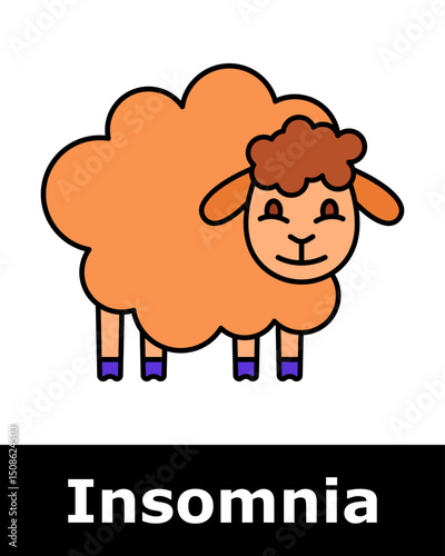 Insomnia icon. Cartoon orange sheep with smile, symbolizing traditional mental technique of counting sheep to induce sleep.