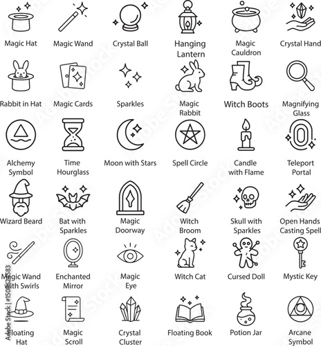 Magic and Witchcraft Icon Set. Vector Illustration.