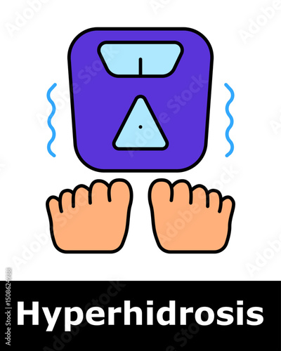 Hyperhidrosis icon. Feet on vibrating scale, representing sweating due to anxiety, nervousness, or weight-related conditions.