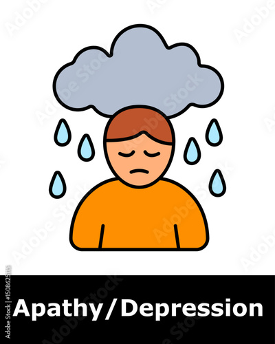 Depression icon. Person under rainy cloud, symbolizing prolonged sadness, low mood, and emotional burden.