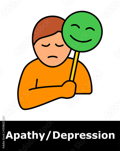 Depression icon. Person with sad face holding a fake happy mask, symbolizing hidden emotions and emotional struggle.