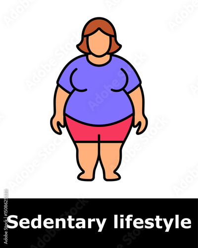 Sedentary icon. Overweight woman showing result of prolonged inactivity and poor metabolic health.