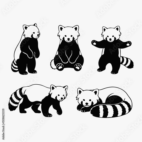 set of cartoon red panda