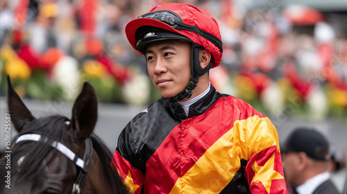 Skilled Jockey at Royal Ascot Festival Riding Champion Horse, Prestigious British Racing Event Celebrating Elegance, Speed, and Elite Equine Sportsmanship
