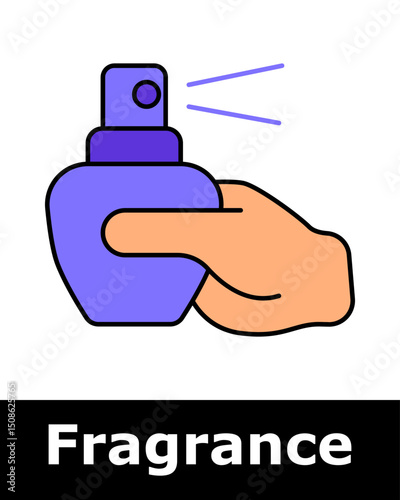 Hand holding perfume sprayer, showing fragrance use, aroma diffusion, body scenting, personal care, grooming moment.